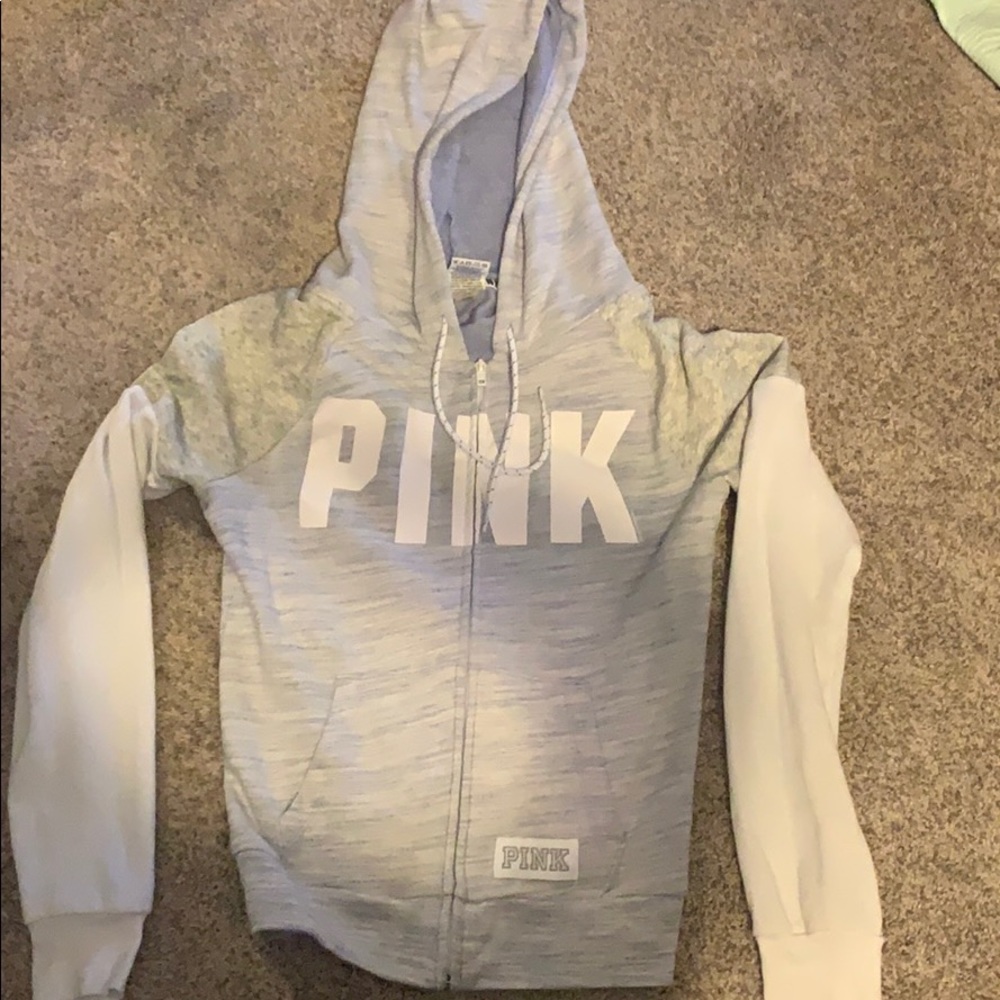 Light purple, grey, and white hoodie